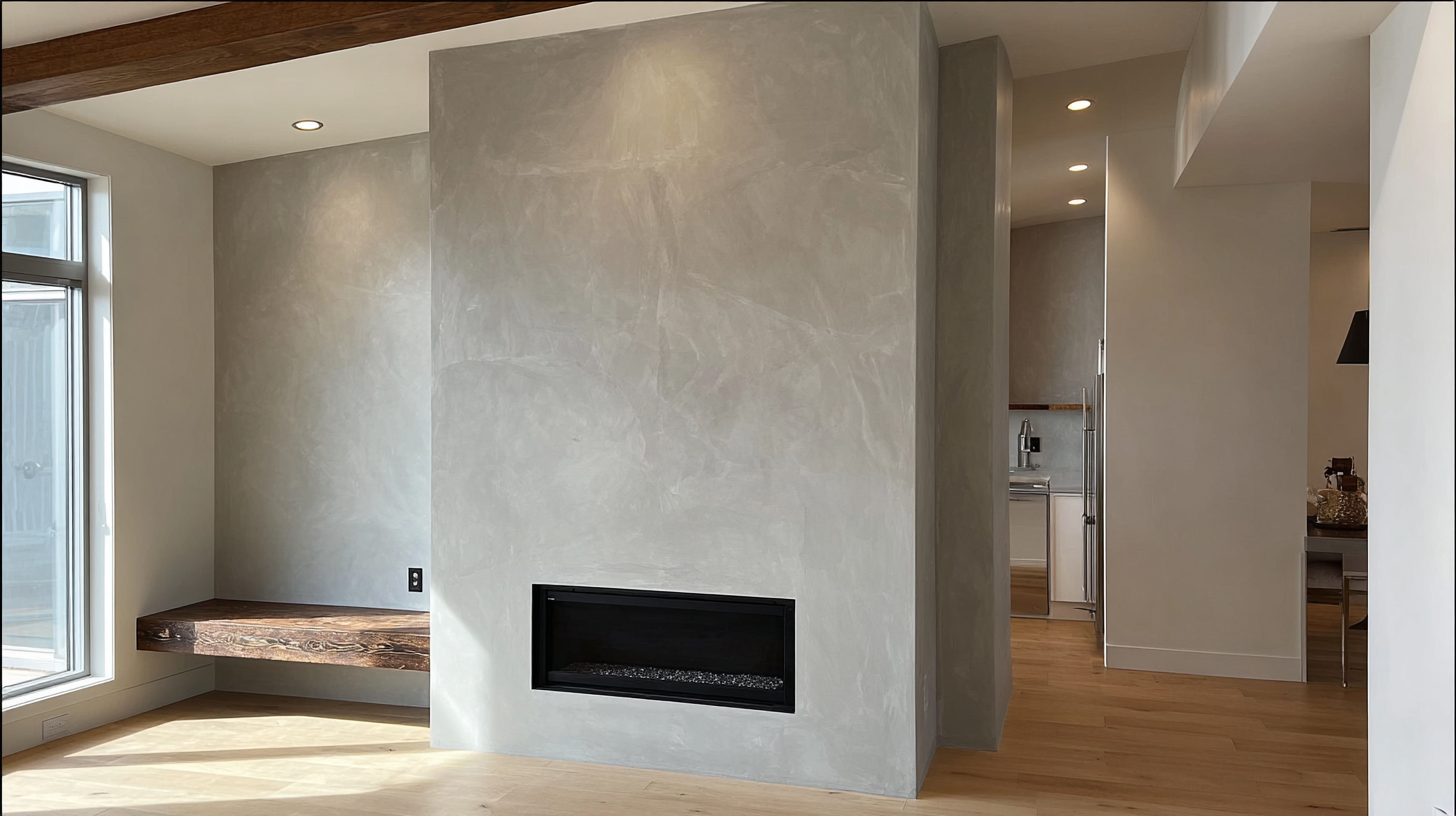 Microcement fireplace surround