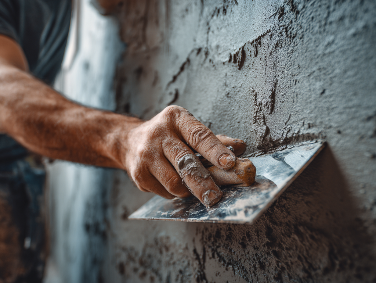Professional microcement application with trowel technique